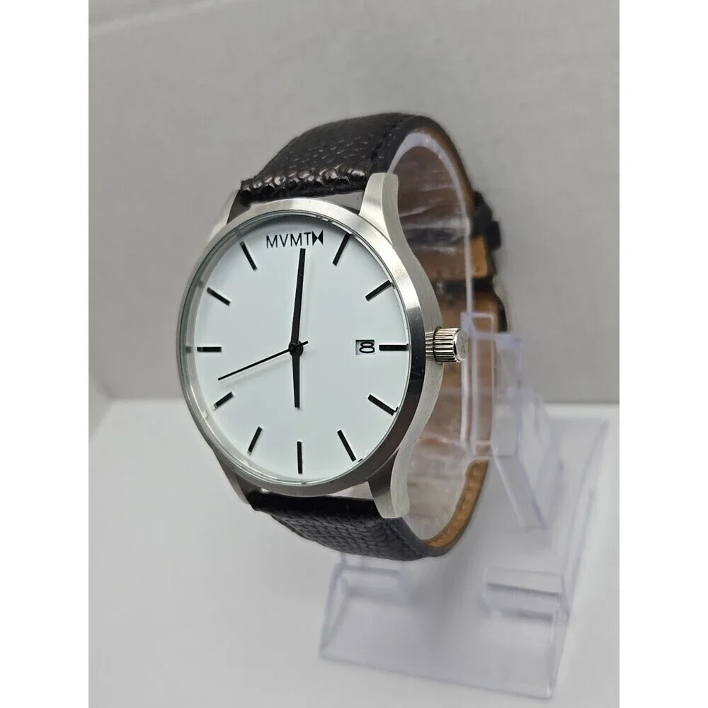 MVMT Classic Minimalist 45mm Date Watch Silver Tone White Dial New Battery 3ATM
